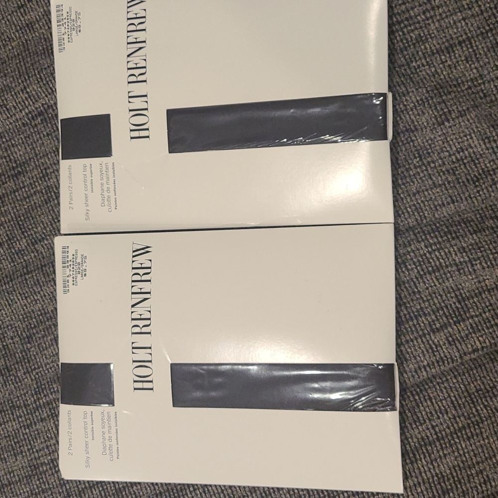 New Holt Renfrew 2 pk / 4 pair Espresso large silky control top Pantyhose